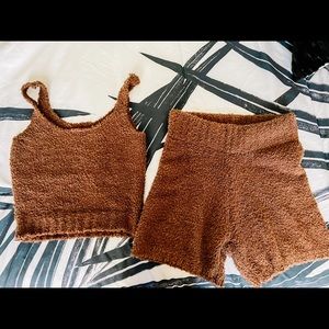 SKIMS Brown Cozy Knit Tank & Short Set SIZE S/M